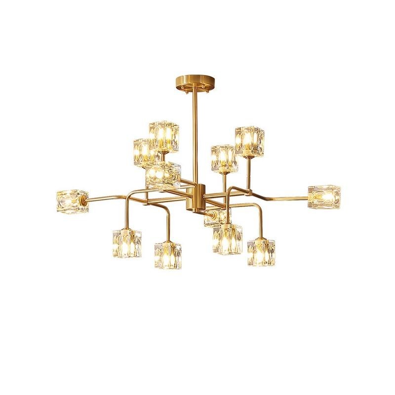 Square crystal chandelier / Brass crystal chandelier