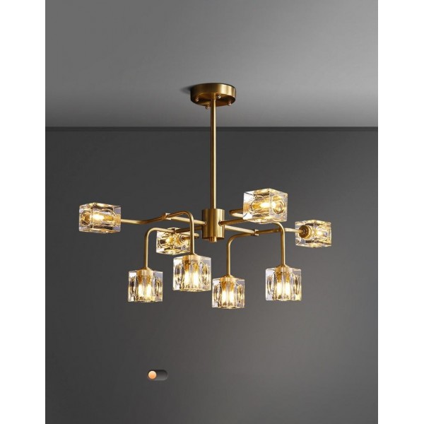 Square crystal chandelier / Brass crystal chandelier