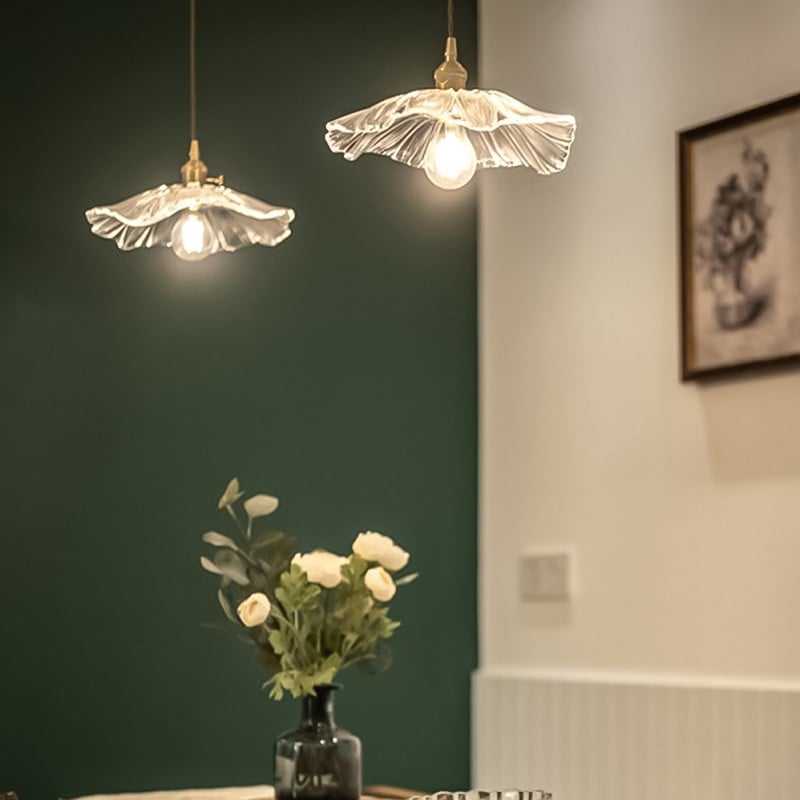 Retro Lotus Glass Pendant Light For bedroom