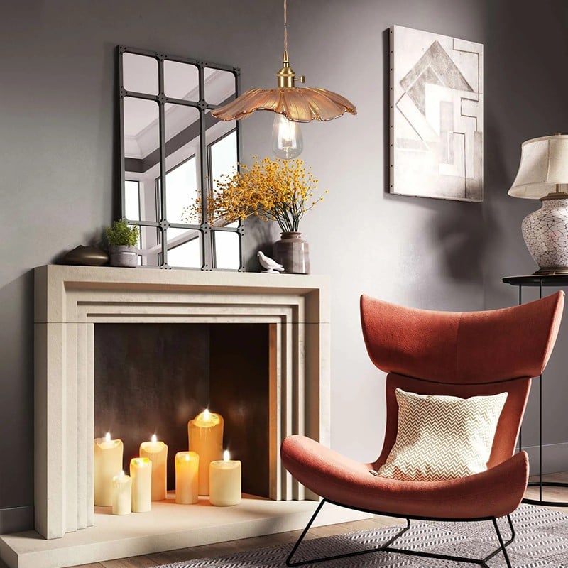 Retro Lotus Glass Pendant Light For bedroom
